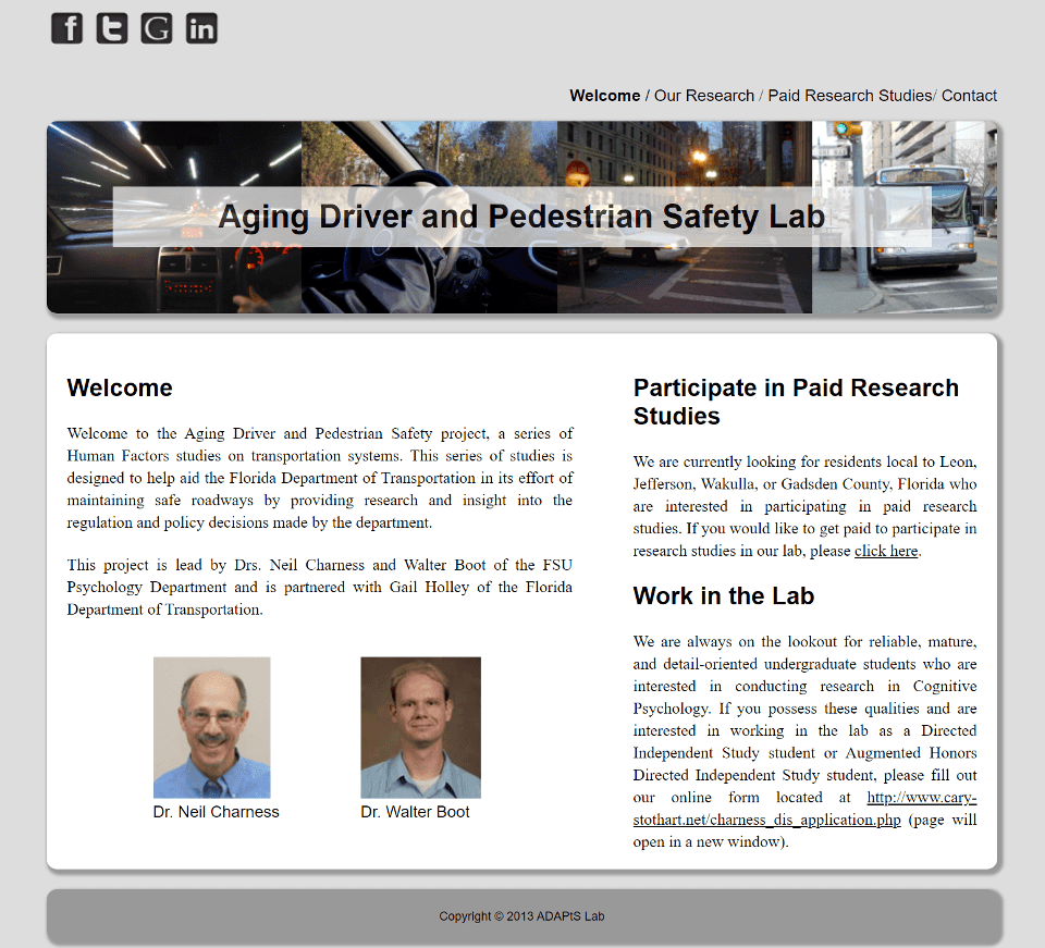 aging driver and pedestrian safety lab website